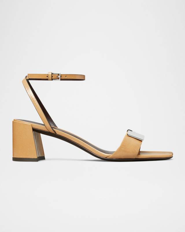 Gigi Leather Bar Ankle-Strap Sandals